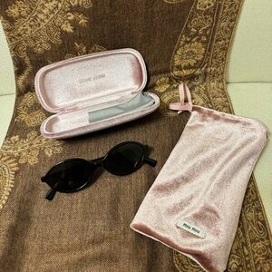 Authentic MIU MIU Regard Sunglasses 04ZS black oval w/ matching case